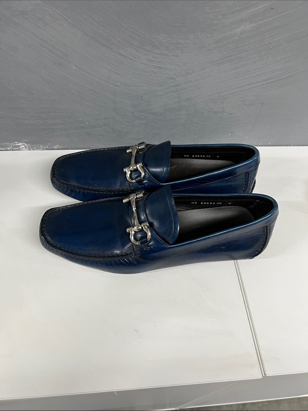 Salvatore Ferragamo Navy Horsebit Loafers